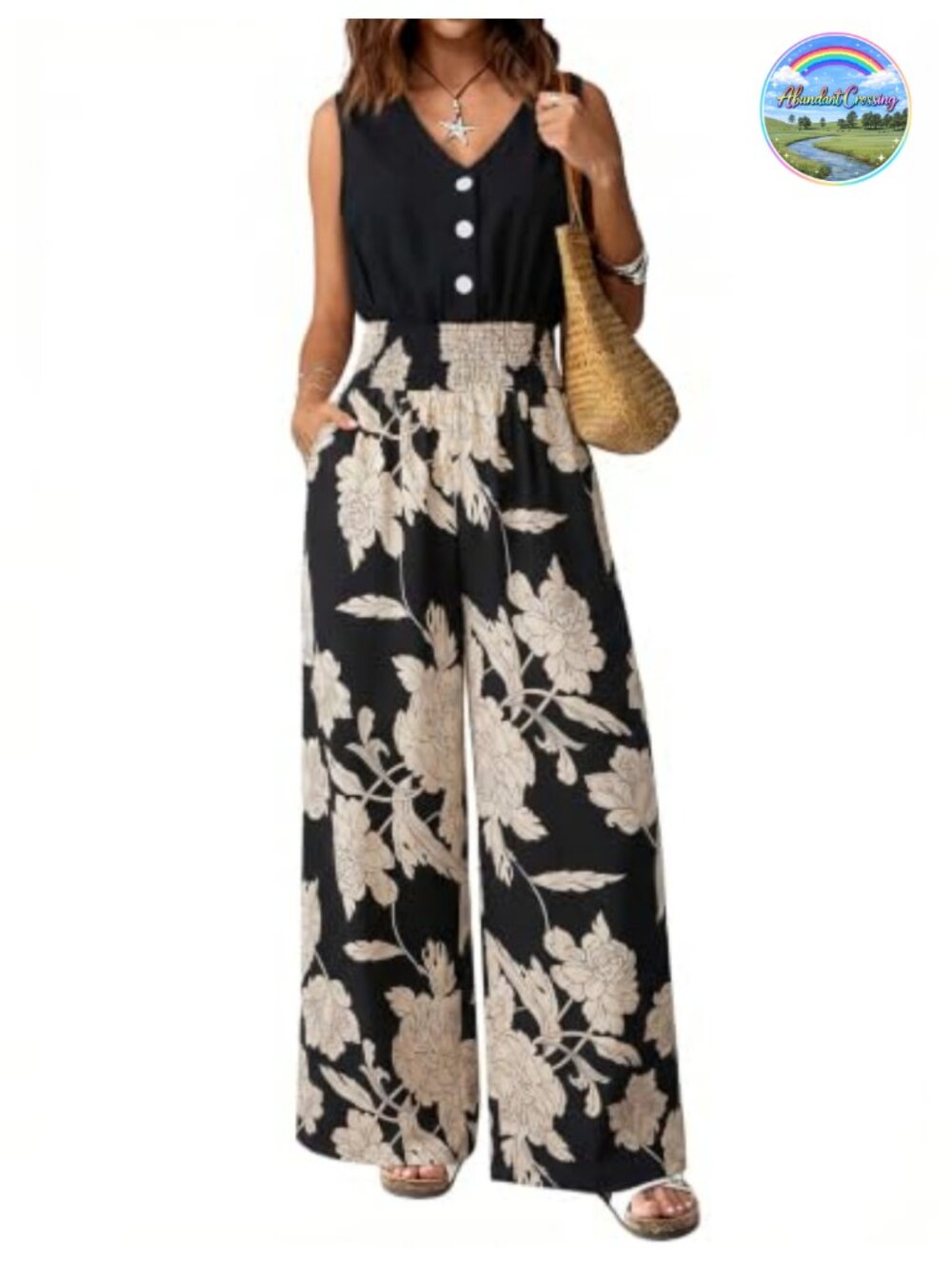Wide Leg Sleeveless Jumpsuit with Pockets & Button Down Collar